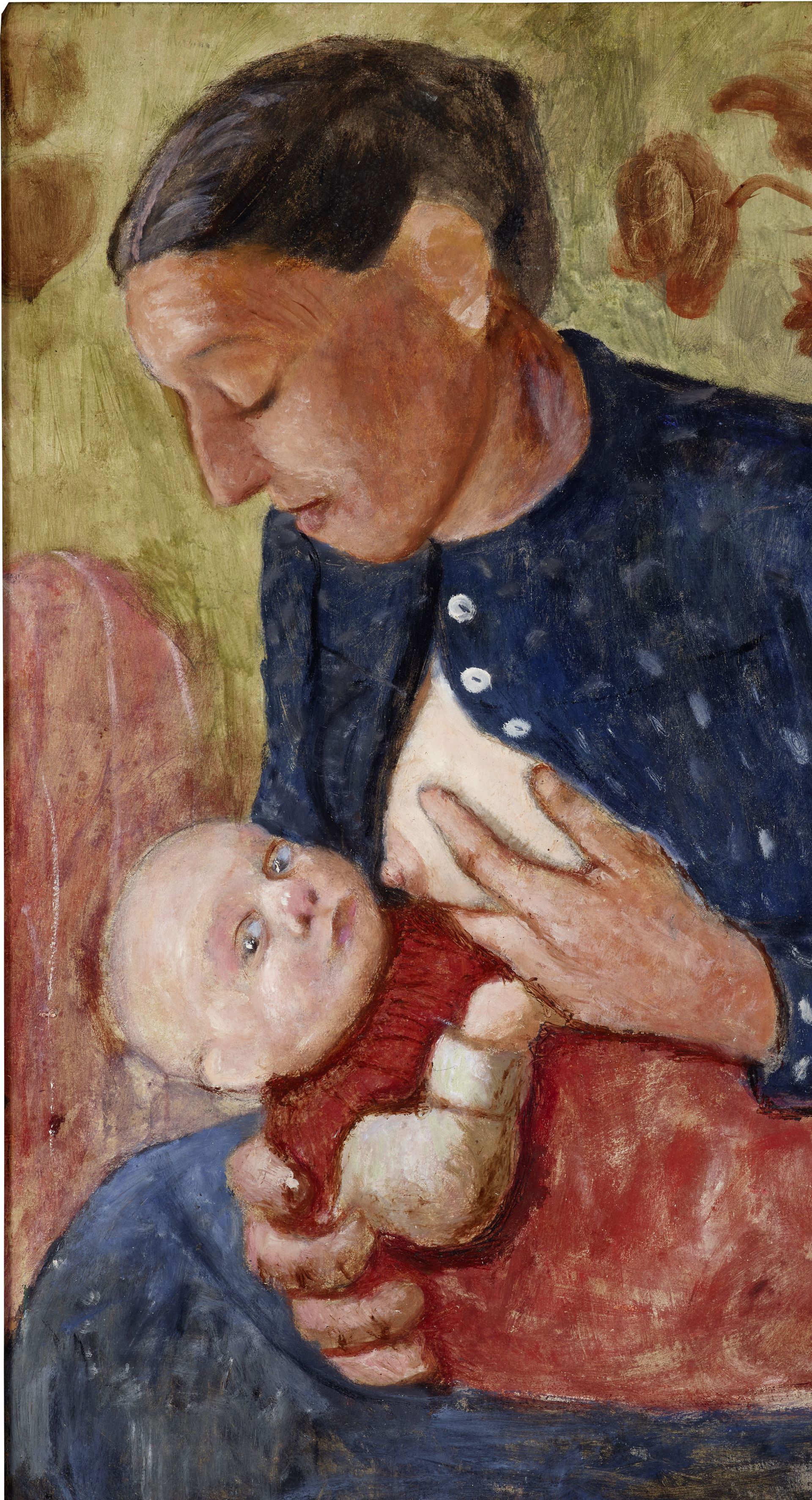 Paula Modersohn-Becker, Verzorgende moeder, olieverf op karton, 1902