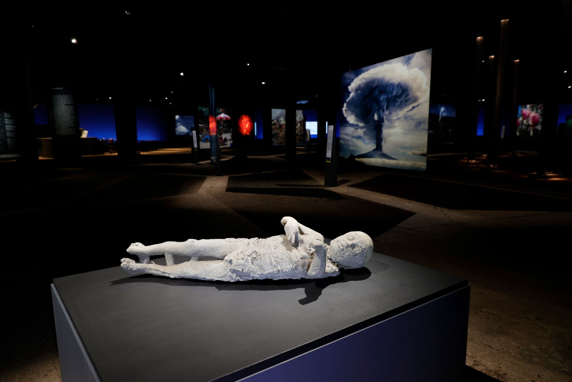 Een drie- tot vierjarig kind uit Pompeii, dat omkwam bij de uitbarsting van de Vesuvius in 79 na Christus, werd tentoongesteld in de tentoonstelling Fragile Paradise.