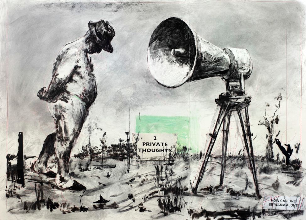 William Kentridge, tekening voor het zelfportret Als een koffiepot (2 privégedachten), 2021