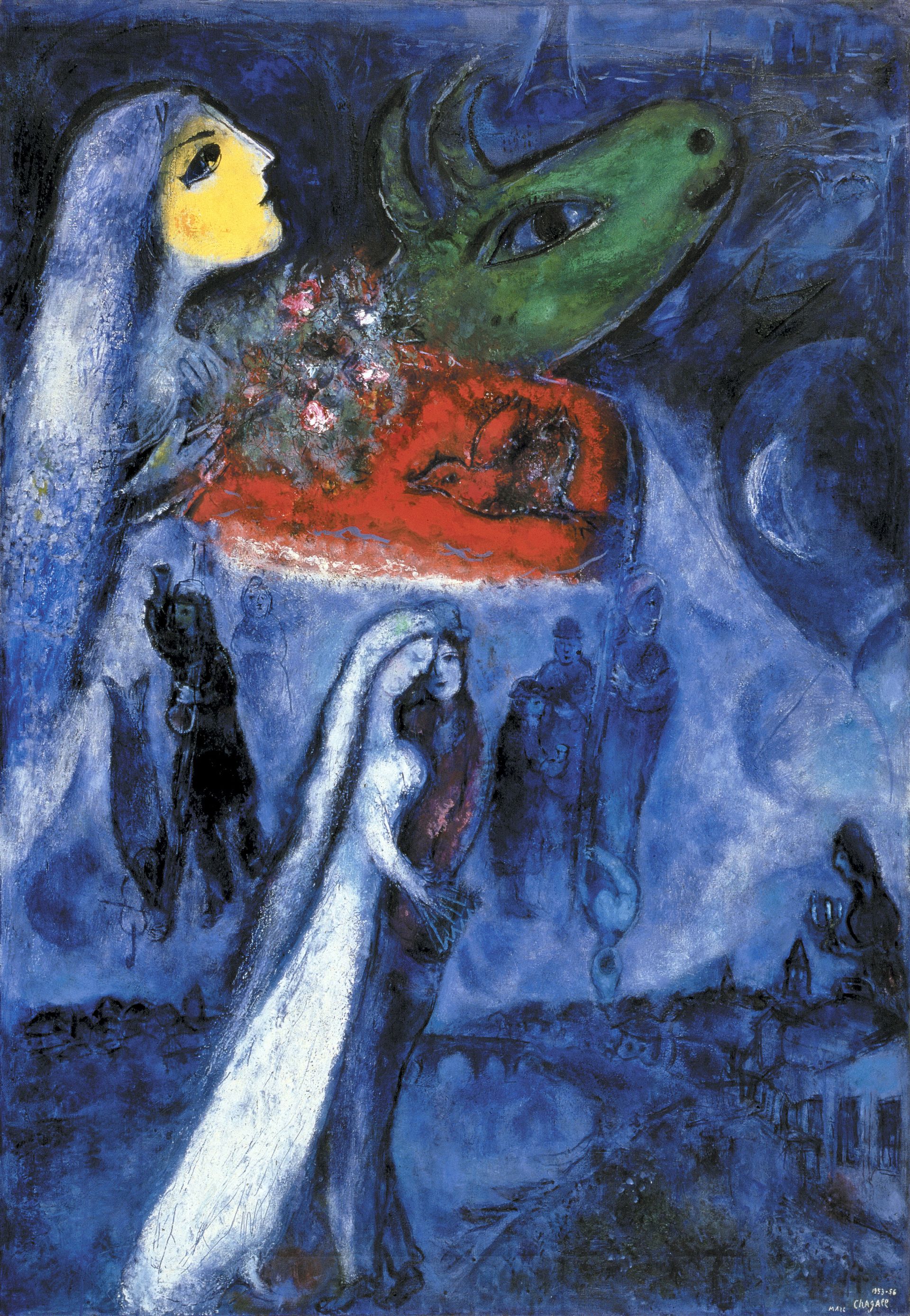 Marc Chagall, Parijs tussen twee oevers, 1953-1956, olieverf op doek, privécollectie